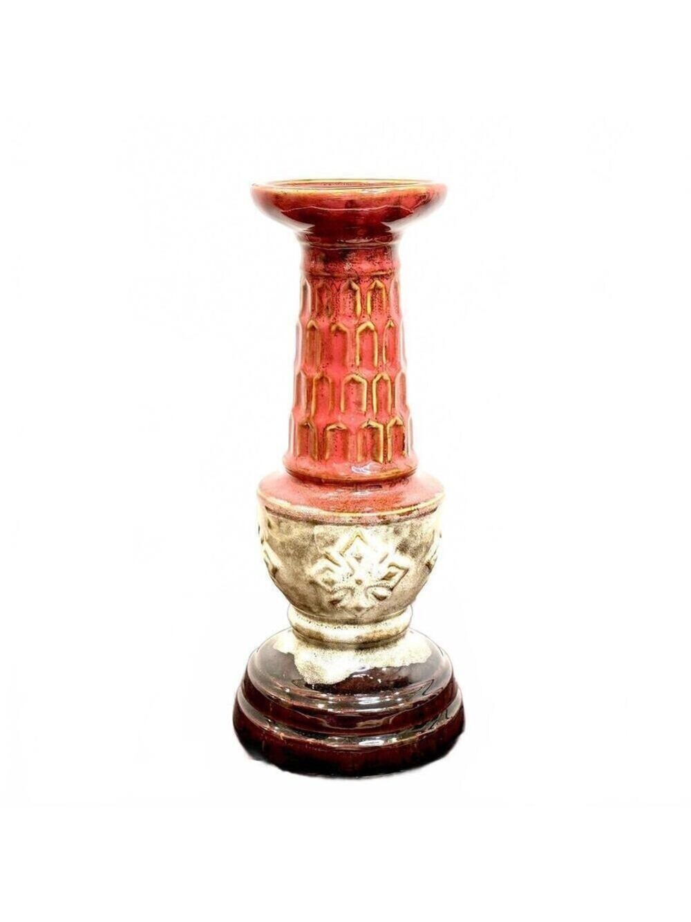 Bombay Company Ceramic Pillar Candle Holder 12 in Tall Textured Glazed Pottery